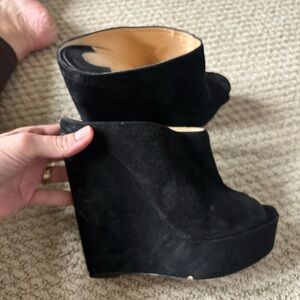 Christian Louboutin Black Suede Wedge Booties